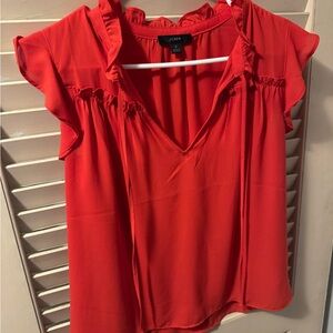 J. Crew Red V-Neck Blouse Size S